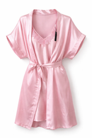 Camisola com Robe em Cetim Rosa Bebê