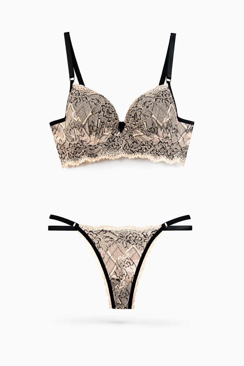 Conjunto Rendado Preto/Rose