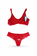 Conjunto Rendado Sensual sem Bojo Vermelho