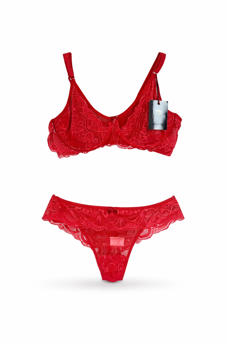 Conjunto Rendado Sensual sem Bojo Vermelho