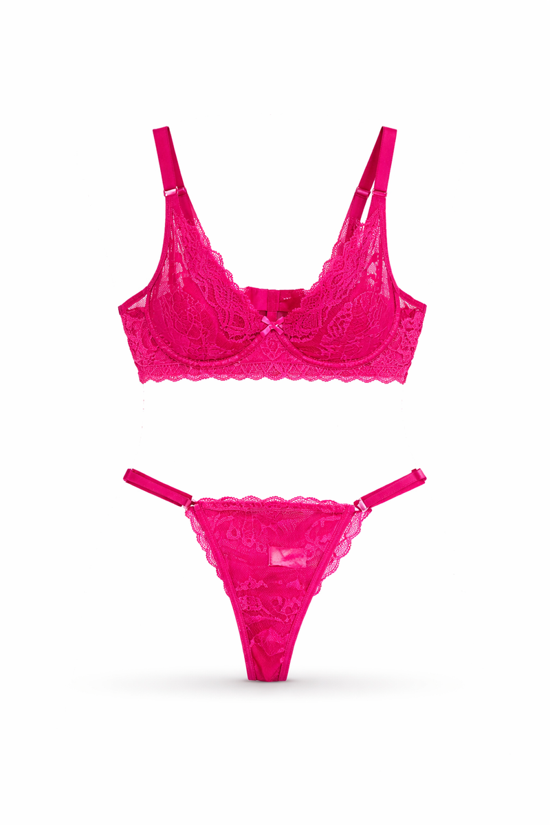 Conjunto Rendado Sensual Sem Bojo com Regulagem ROSA