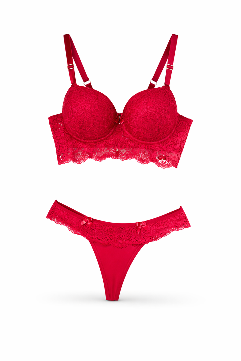 Conjunto Rendado Vermelho com Bojo