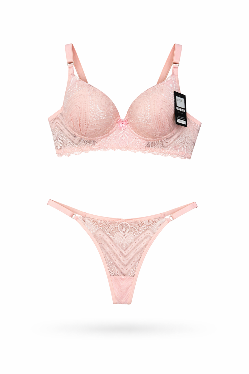 Conjunto Rendado Rosa Bebê