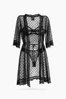 Conjunto em Renda e Tule Com Robe Preto