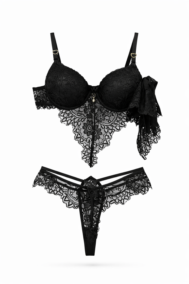 Body Sensual Sendado Preto Com Cinta Liga E Luvas
