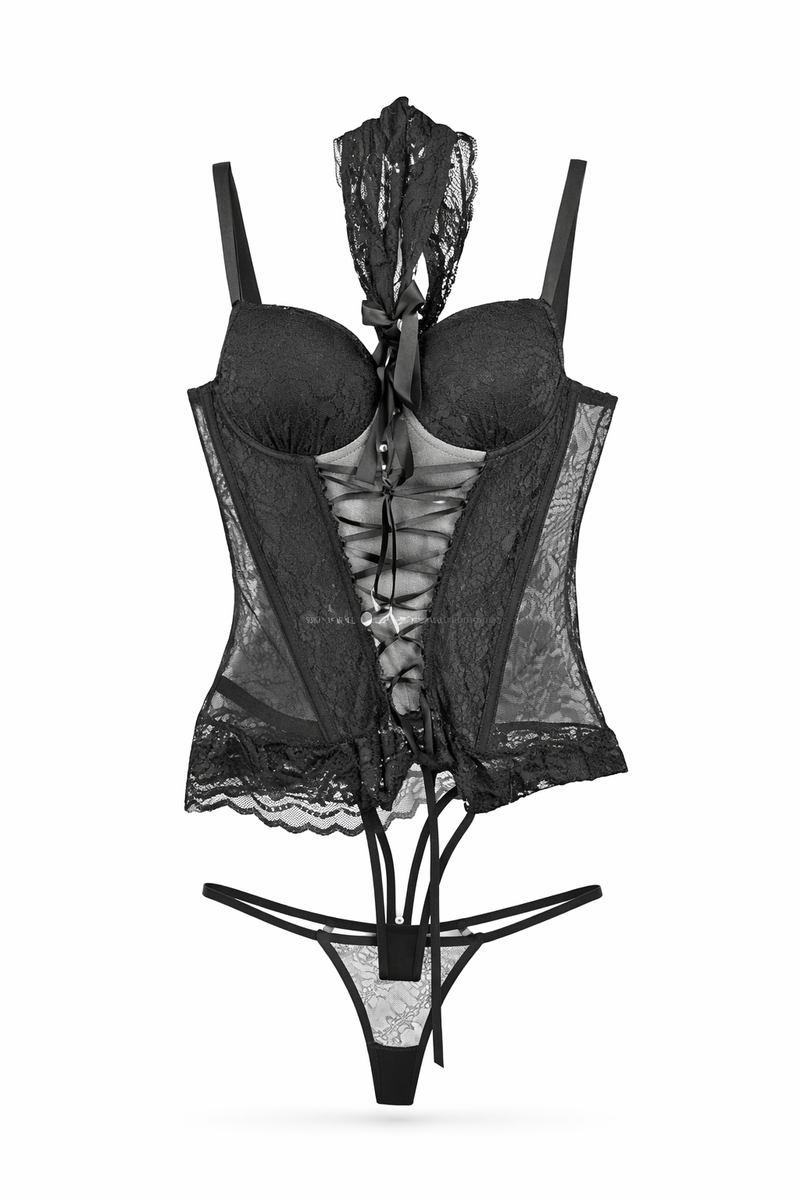 Kit Completo Corset Preto (Cinta Liga)