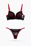 Conjunto Rendado Preto/Vermelho